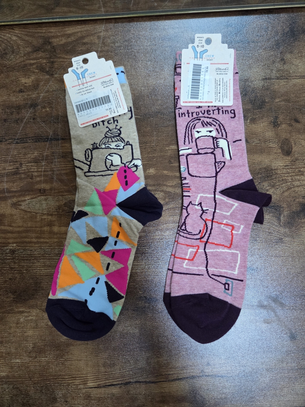 Blue Q Women's Crew Socks - Pink and Tan Novelty Socks (Pair) - Picture 2 of 5